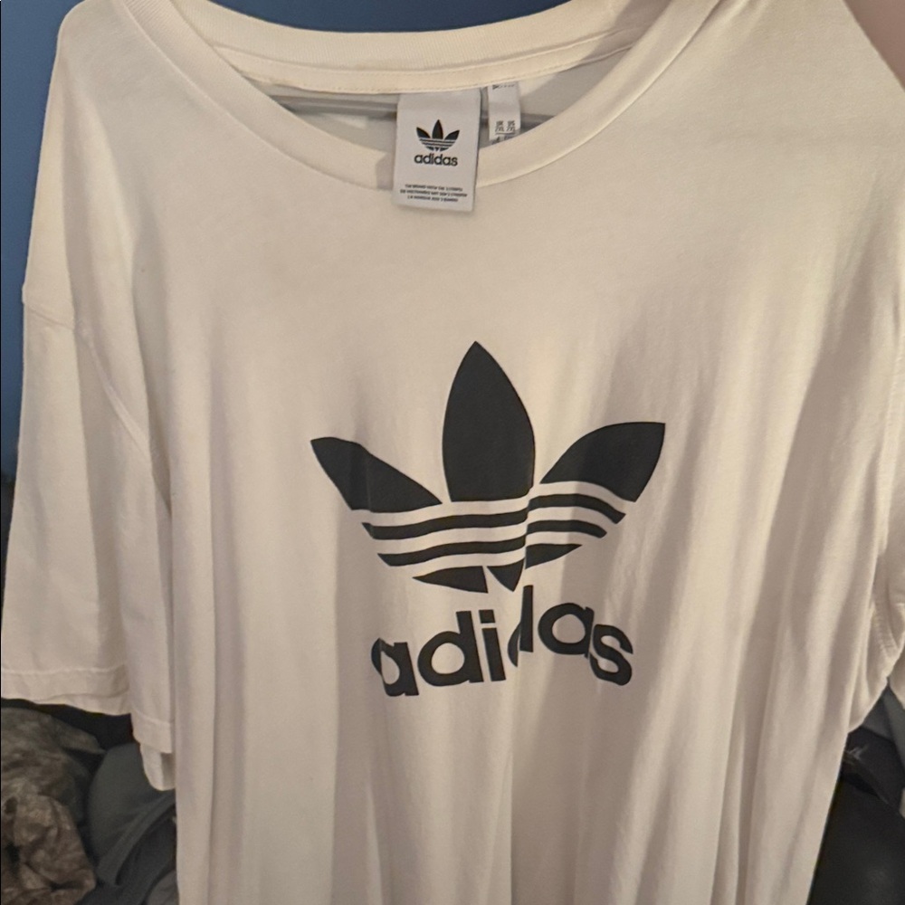 Adidas White Tee with Black Trefoil Logo